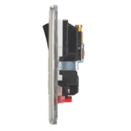 Contactum Lyric 13A 1-Gang DP Switched Socket Outlet Brushed Steel with Neon with White Inserts