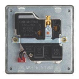 Contactum Lyric 13A 1-Gang DP Switched Socket Outlet Brushed Steel with Neon with White Inserts