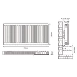 Flomasta 600mm x 1100mm 3568BTU White Type 11 Convector Radiator