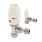 Pegler Terrier Terrier 3 15mm x 1/2" White/Chrome Angled & L/S Standard Thermostatic Radiator Valve & Lockshield