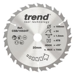 Trend CSB/16524T Wood Thin Kerf Combination Circular Saw Blade for Cordless Saws 165mm x 20mm 24T