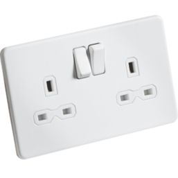 Knightsbridge  13A 2-Gang DP Switched Double Socket Matt White  with White Inserts