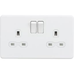Knightsbridge  13A 2-Gang DP Switched Double Socket Matt White  with White Inserts