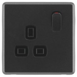 Arlec  13A 1-Gang SP Switched Socket Charcoal  with Black Inserts