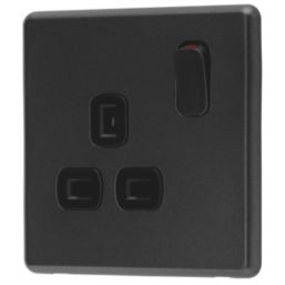 Arlec  13A 1-Gang SP Switched Socket Charcoal  with Black Inserts