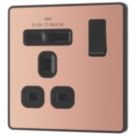 British General Evolve 13A 1-Gang SP Switched Socket + 3A 18W 2-Outlet Type A & C USB Charger Copper with Black Inserts