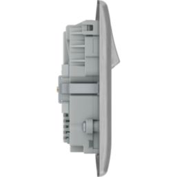 British General Nexus Metal 13A 2-Gang SP Switched Socket + 3.25A 65W 2-Outlet Type C USB Charger Brushed Steel with Grey Inserts