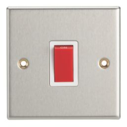 Contactum iConic 32A 1-Gang DP Control Switch Brushed Steel  with White Inserts