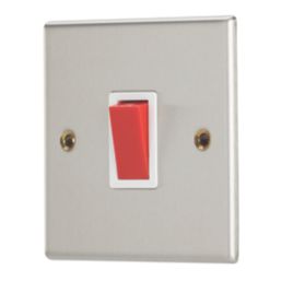 Contactum iConic 32A 1-Gang DP Control Switch Brushed Steel  with White Inserts