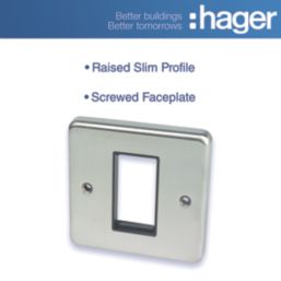 Hager Sollysta WRP1EUBSB 1-Module Modular Faceplate Brushed Steel with Black Inserts