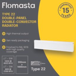 Flomasta 300mm x 1400mm 4523BTU White Type 22 Convector Radiator