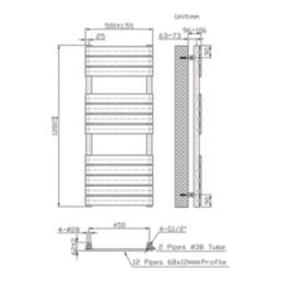 Flomasta Flat Bar 1200mm x 500mm 1897BTU Anthracite Vertical Designer Radiator