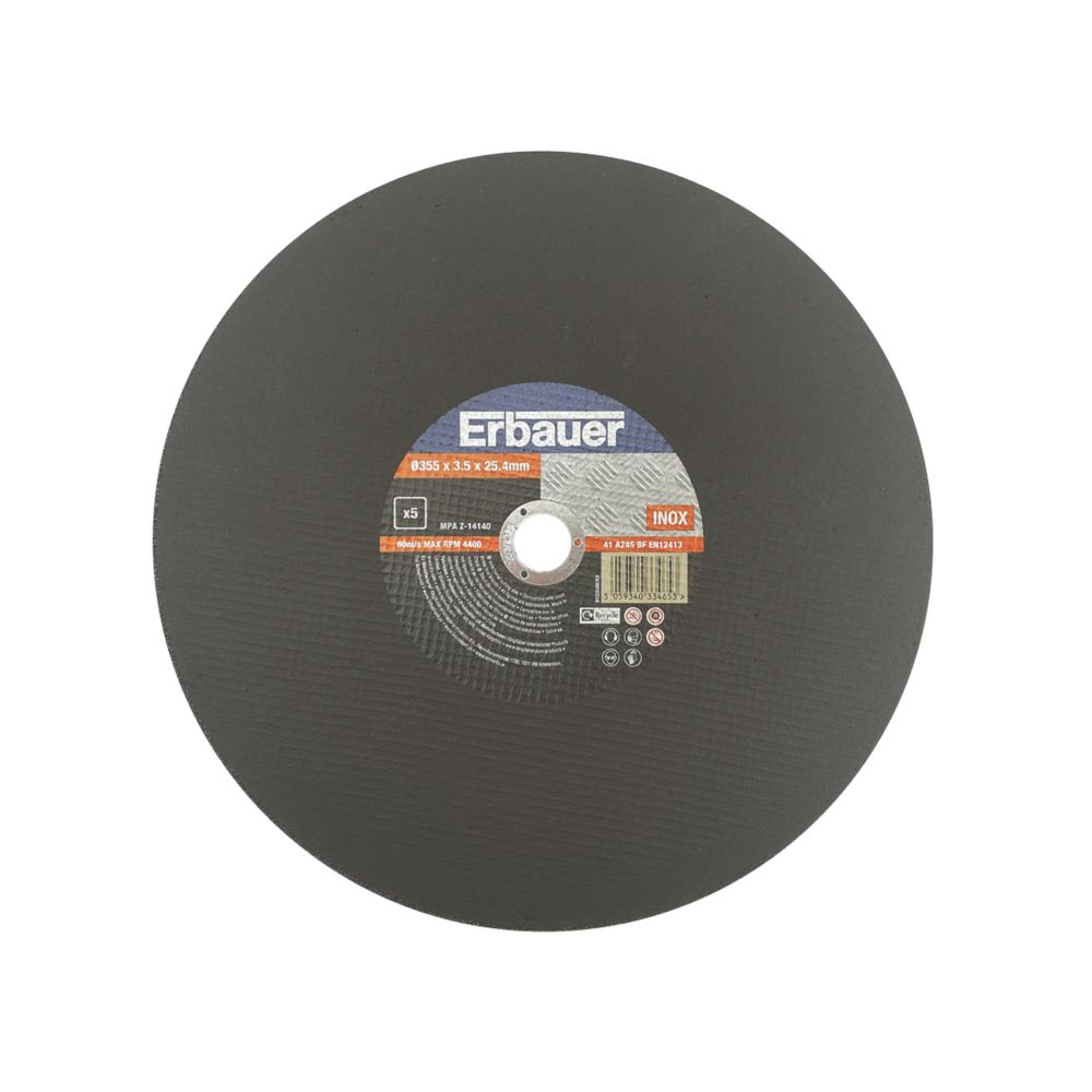 Erbauer Metal Cutting Discs 14" (355mm) x 3.5mm x 25.4mm 5 Pack Screwfix