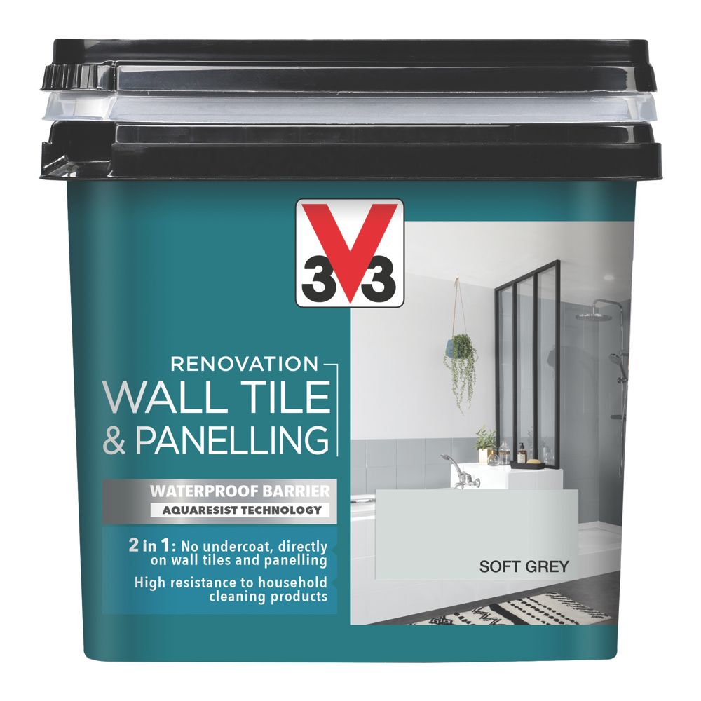 V33 750ml Soft Grey Satin Tile Paint - Screwfix