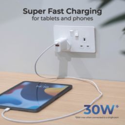 Masterplug 2-Outlet Type A & C Plug-In USB Charger 4A