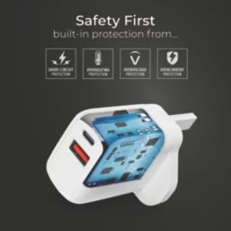 Masterplug 2-Outlet Type A & C Plug-In USB Charger 4A