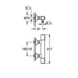 Grohe Precision Flow Exposed Single Outlet Thermostatic Chrome Bar Mixer Shower Valve