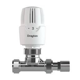 Drayton RT414 15mm x 1/2" White Straight Traditional Thermostatic Radiator Valve & Lockshield