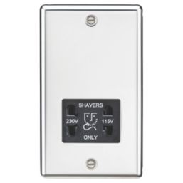 Knightsbridge  2-Gang Dual Voltage Shaver Socket 115 V / 230V Polished Chrome with Black Inserts