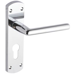Smith & Locke Crane Fire Rated Euro Lock Door Handles Pair Polished Chrome