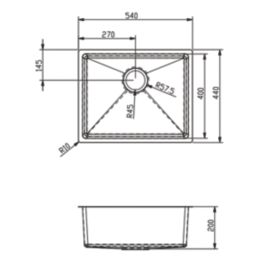 ETAL Elite 1 Bowl Stainless Steel Inset / Undermount Kitchen Sink Brushed 540mm x 205mm