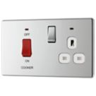 LAP  45A 2-Gang DP Cooker Switch & 13A DP Switched Socket Polished Chrome with LED with White Inserts
