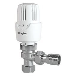 Drayton RT414 15mm x 1/2" White Angled Traditional Thermostatic Radiator Valve & Lockshield