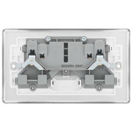 LAP  13A 2-Gang SP Switched Plug Socket Brushed Stainless Steel  with White Inserts
