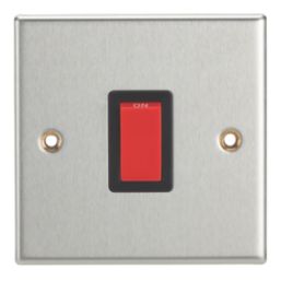 Contactum iConic 32A 1-Gang DP Control Switch Brushed Steel  with Black Inserts