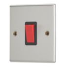 Contactum iConic 32A 1-Gang DP Control Switch Brushed Steel  with Black Inserts