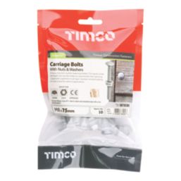 Timco Exterior Carriage Bolts Carbon Steel Organic Silver Coating M8 x 75mm 10 Pack