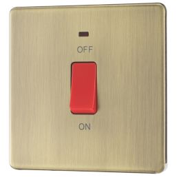 LAP  45A 1-Gang 2-Pole Cooker Switch Antique Brass with LED with Red Inserts