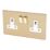 Varilight  13AX 2-Gang DP Switched Plug Socket Brushed Brass  with White Inserts
