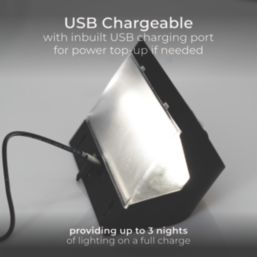 Luceco Prysm Outdoor LED Solar-Powered Wall Light, USB Rechargeable With PIR Sensor Black 600lm