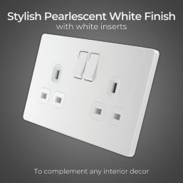 British General Evolve 13A 2-Gang SP Switched Socket Pearlescent White  with White Inserts