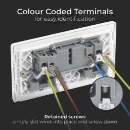 British General Evolve 13A 2-Gang SP Switched Socket Pearlescent White  with White Inserts