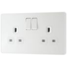 British General Evolve 13A 2-Gang SP Switched Socket Pearlescent White  with White Inserts