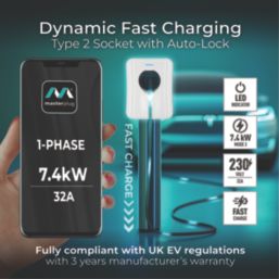 Masterplug  1 Port 7.4kW  Mode 3 Type 2 Socket Smart Electric Vehicle Charger White