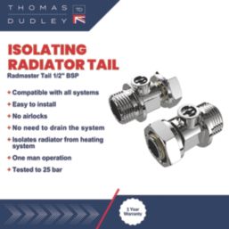 Thomas Dudley Ltd 15mm Compression x 1/2" BSP Male 54mm Chrome Radiator Tail  2 Pack