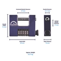 Squire  Weatherproof  Combination Block Padlock Blue/Chrome 85mm