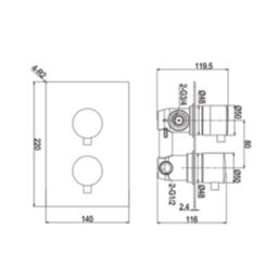 ETAL Zona Concealed Dual Outlet Thermostatic Chrome Shower Valve With Diverter