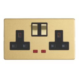 Contactum Lyric 13A 2-Gang DP Switched Socket Outlet Brushed Brass with Neon with Black Inserts