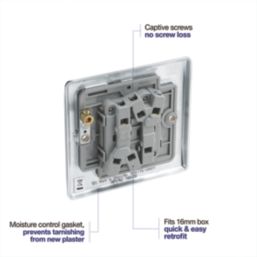 British General Nexus Metal 20A 16AX 2-Gang 2-Way Light Switch  Polished Chrome