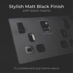 British General Evolve 13A 2-Gang SP Switched Socket + 3A 45W 2-Outlet Type A & C USB Charger Matt Black with Black Inserts