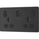 British General Evolve 13A 2-Gang SP Switched Socket + 3A 45W 2-Outlet Type A & C USB Charger Matt Black with Black Inserts