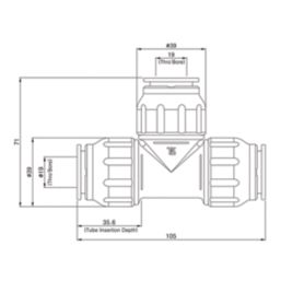 Flomasta  Plastic Push-Fit Equal Tees 22mm 5 Pack