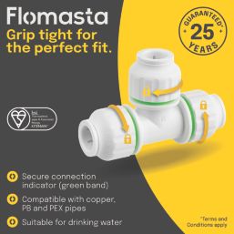 Flomasta  Plastic Push-Fit Equal Tees 22mm 5 Pack