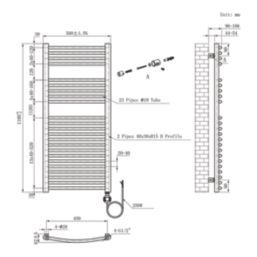 Flomasta 1100mm x 500mm 853BTU Chrome Curved Electric Towel Radiator