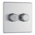 LAP  2-Gang 2-Way LED Dimmer Switch  Brushed Steel with Colour-Matched Inserts