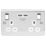 British General Nexus Metal 13A 2-Gang SP Switched Socket + 3.1A 15.5W 2-Outlet Type A USB Charger Polished Chrome with White Inserts